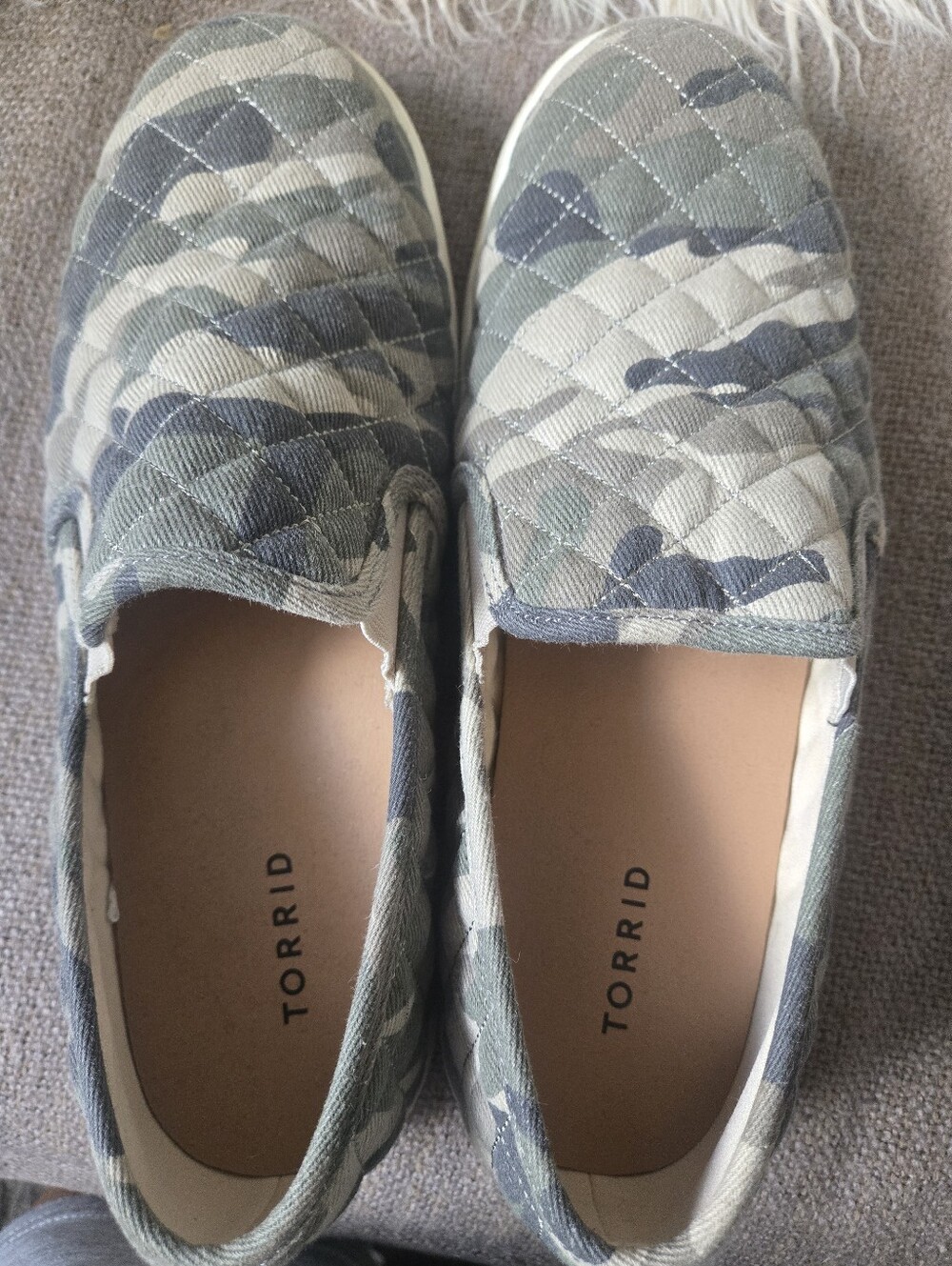 Torrid Quilted Camo Slip-On Sneakers in Green and Tan